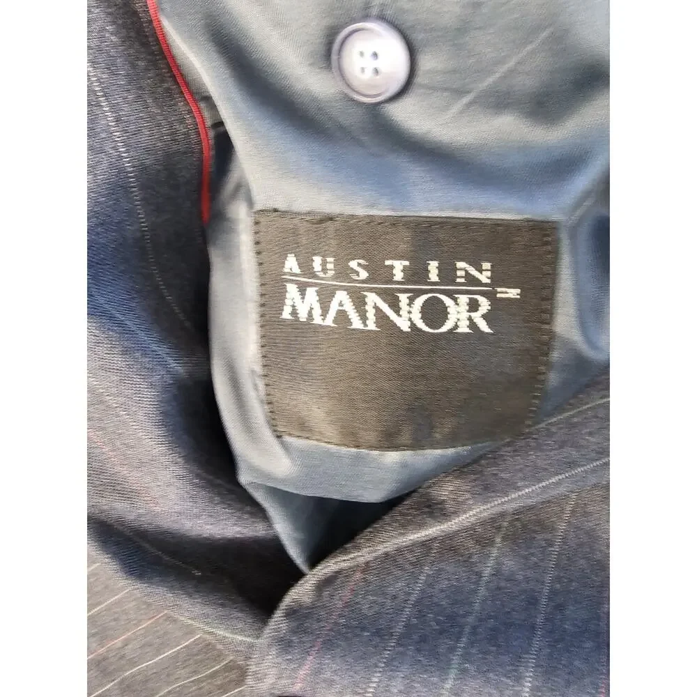 Austin Manor Mens Blazer Suit Jacket L 44 Long Blue Pinstripe Wool Blend Korea